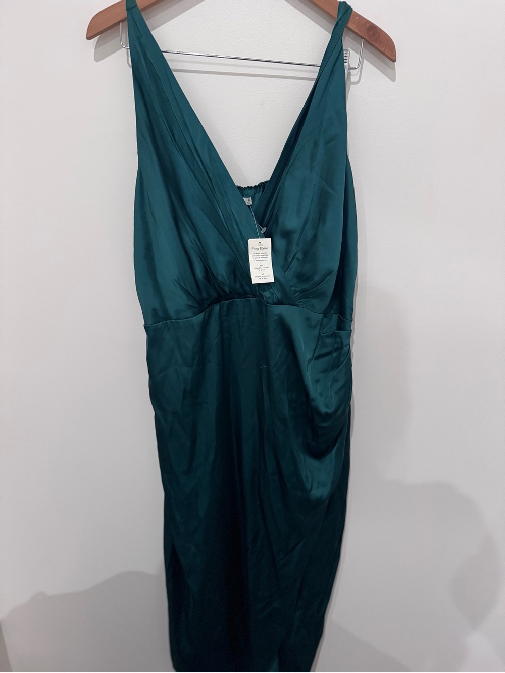 Abercrombie & Fitch Deep Emerald Satin Wrap Midi Dress - Picture 6 of 11